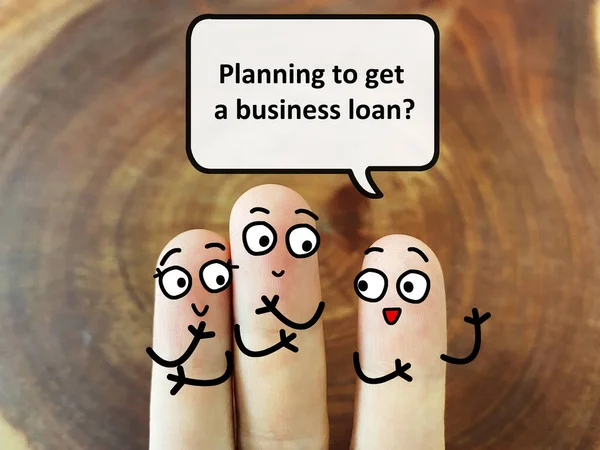 mThree fingers are decorated as three person discussing about business and economy. One of them is asking another two person if they are planning to get business loan.