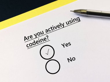 A person is answering question about substance use. He is actively using codeine.