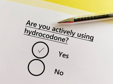 A person is answering question about substance use. He is actively using hydrocodone.