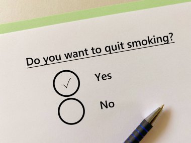 One person is answering question about substance use. He wants to quit smoking.