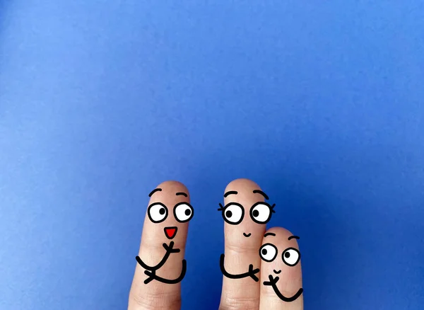 Three fingers are decorated as three person. One of them is asking another two question.