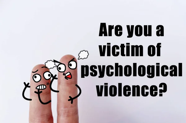 Two fingers are decorated as two person. One of them is a victim of pysychological violence.