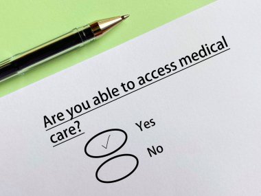 One person is answering question about trafficking. He is able to access medical care.