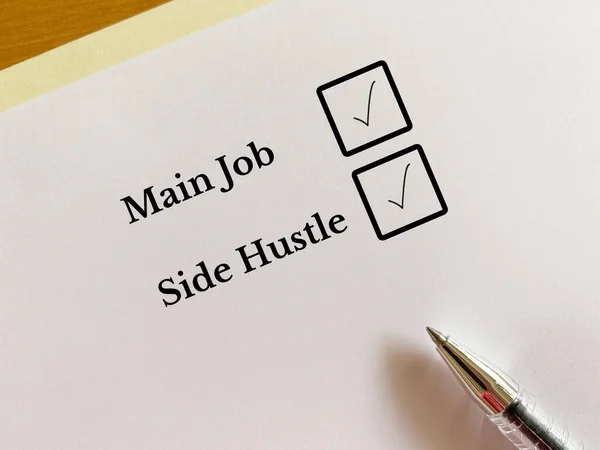 One Person Answering Question Chooses Main Job Side Hustle Photo De Stock