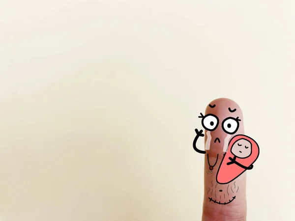 Ein Finger Ist Wie Eine Mutter Mit Wochenbett Körper Dekoriert — Stockfoto