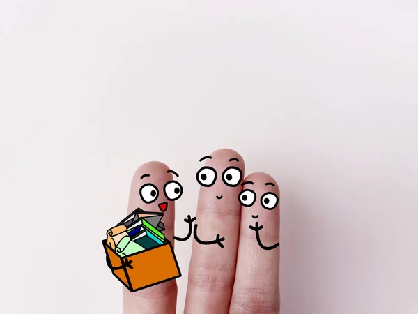 Três Dedos São Decorados Como Três Pessoas Deles Ingressou Recentemente — Fotografia de Stock