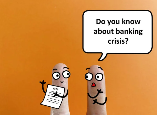 Dois Dedos São Decorados Como Duas Pessoas Estão Falar Crise — Fotografia de Stock