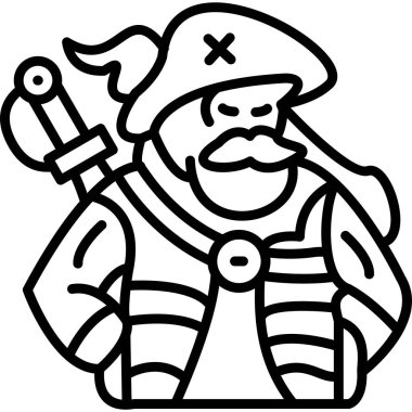 Korsan bayrağı olan korsan, ana hatlı simge, vektör illüstrasyonu