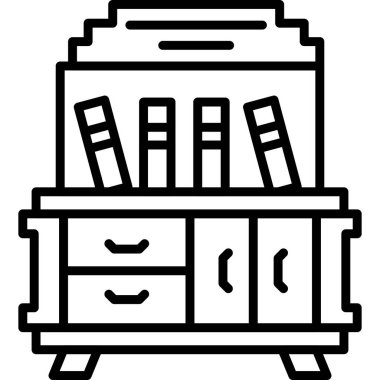 Kitaplık mobilya ikonu ana hatları vektörü. Kütüphane mobilyası. raf mobilyası