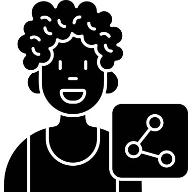 Mikrofon simgesine sahip kadın avatar, basit stil