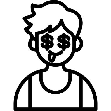 Dolar ikonu olan çocuk. Beyaz arkaplanda izole edilmiş web tasarımı için dolar vektör simgesi olan ana hatlı çocuk