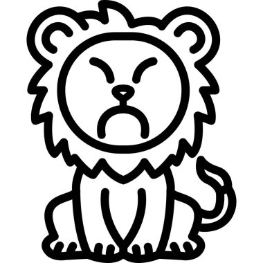 Kızgın yüzlü bir aslanın karikatür çizimi.