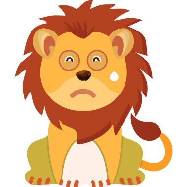 Çizgi film aslanı ve büyük kızgın gözleri. düz vektör çizimi beyaz arkaplanda izole edildi.