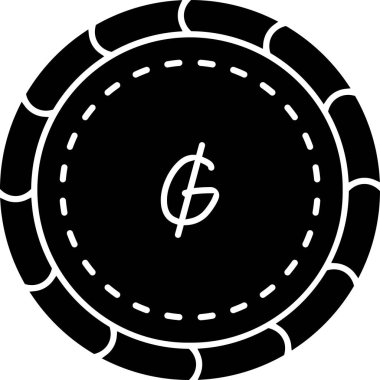 Kumarhane çipi sembolü. biçim düz simgedir, izole edilmiş, siyah arkaplan, yuvarlak açılardır,