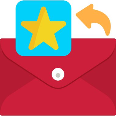 Kırmızı zarfın vektör düzlüğü simgesi ve beyaz arkaplanda bir yıldız