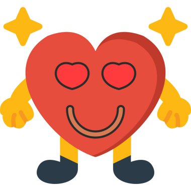 Sevgi dolu bir kalp, gülümsemeli, resimli, beyaz arka grubunda vektör.