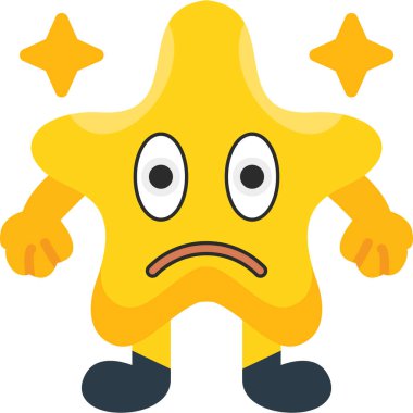 üzgün yıldız duygu simgesi karakteri, çizgi film vektör çizimi