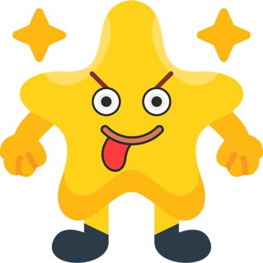 Beyaz arka planda izole edilmiş, gülen yüzlü sevimli sarı yıldız çizgi film karakterinin vektör çizimi.