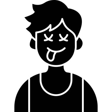 Dilini kullanarak karakter çizimi yapan genç bir çocuk kafası.