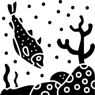 siyah balık ve deniz yaşam vektör çizimi