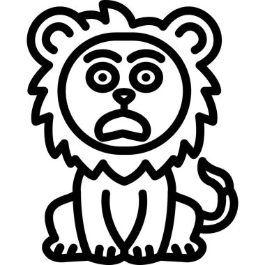 Kızgın görünen bir aslan yavrusunun karikatür çizimi..