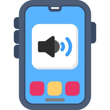 Ses hoparlörlü akıllı telefon. Web için mikrofon vektör simgesi olan basit bir hoparlör çizimi