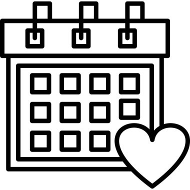 takvim kalp aşk simgesi ana hat biçiminde