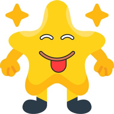 Gülümseme ifadesi vektör rengi çizimi olan sevimli sarı bir yıldız.