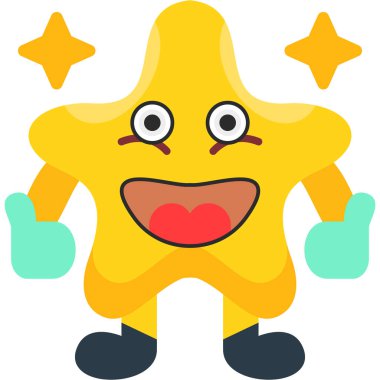 Mutlu çizgi film sarı yıldız karakteri. vektör illüstrasyonu.