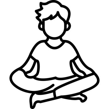 Genç adam poz, çizgi simgesi, taslak simgesi içinde meditasyon yapıyor