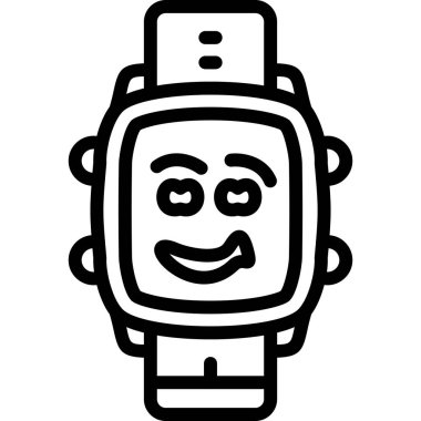 Mutlu görünen akıllı bir saatin karikatür çizimi.