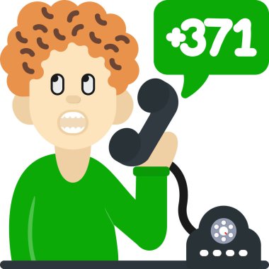 247 telefon vektör illüstrasyonlu çağrı merkezi adamı.