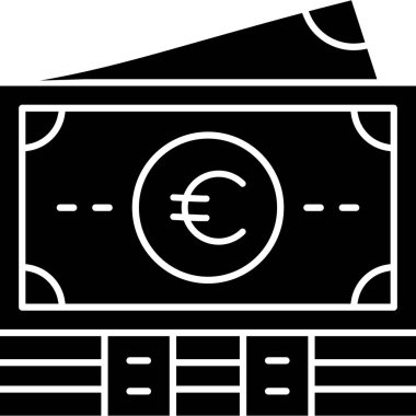 Euro banknot vektör simgesi. Düz sembolü, siyah renkli, yuvarlak açılar, beyaz arka plan tarzıdır.