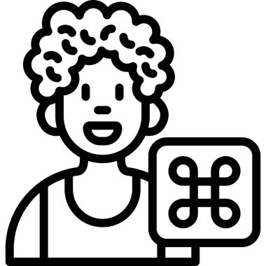 Tablet ikonlu adam. Beyaz arkaplanda izole edilmiş web tasarımı için tablet vektör simgesine sahip ana hatlı adam