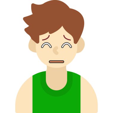 Üzgün yüzlü üzgün adam, düz tasarım.