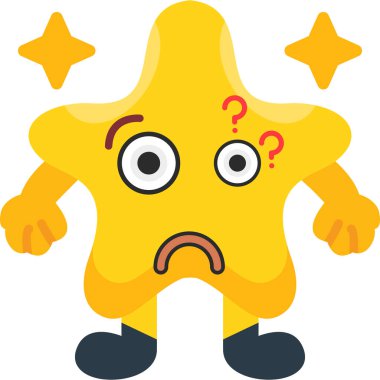 Üzgün sarı yıldız. karikatür vektör simgesi. Üzücü bir ifade. Beyaz arka planda izole edilmiş. hüzünlü ifade.