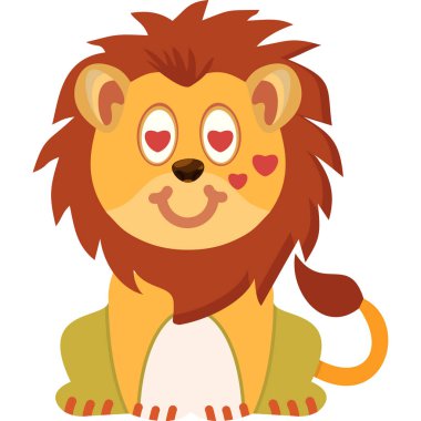 Düz dizaynlı çizgi film aslanı. beyaz üzerine izole