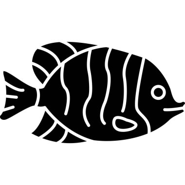 Balık ikonu. Yansımalı siyah illüstrasyon.