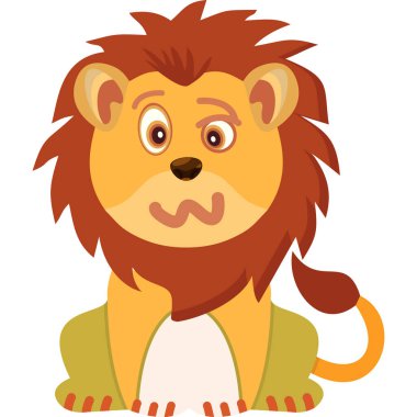 Beyaz üzerinde izole edilmiş şirin aslan karikatürü.