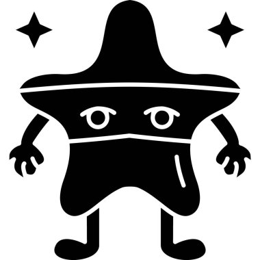 Siyah şapkalı küçük bir yıldızın çizgi film çizimi..