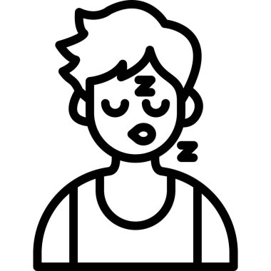 Genç adam uyuyor, çizgi ikon vektör çizimi