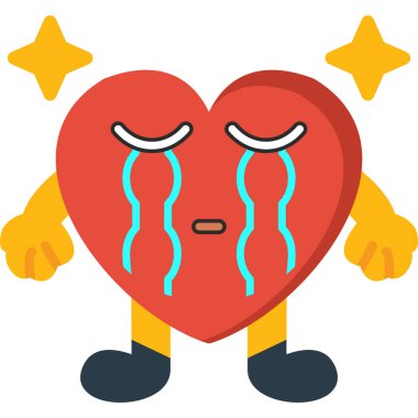 Kalp vektörü illüstrasyonunun ifadesiyle ağlayan kalp