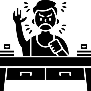 kızgın çocuk bir mikrofona, vektöre, beyaz bir arka planda illüstrasyon