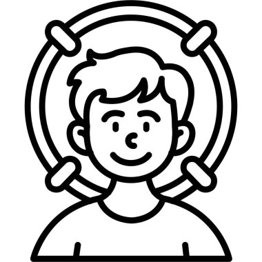 Yuvarlak çerçeveli gülümseyen çocuk.