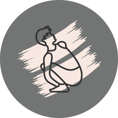 Dairesel tasarımda çömelmiş kişi