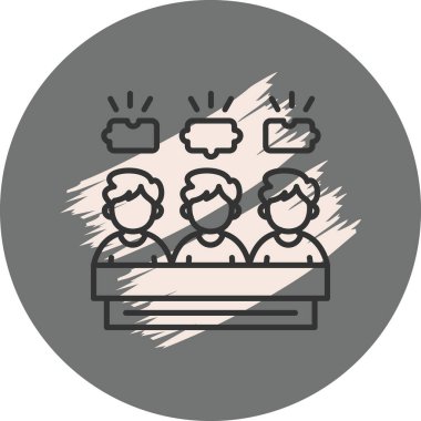 Konuşma baloncuklarıyla oturan üç kişi