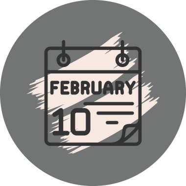 10 February Icon On Round Grey Background