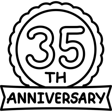 35th Anniversary celebration badge with ribbon and brushstroke background.