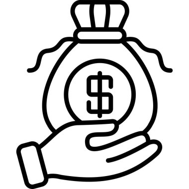 El ele tutuşan para çantası simgesi