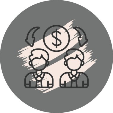 İki adam para simgesi değiş tokuşu yapıyor.